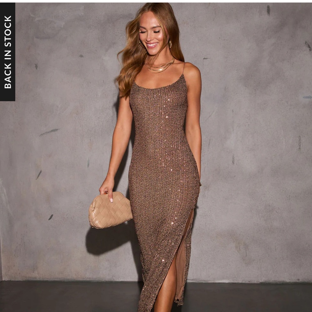 Vici Shimmering Brown Midi Dress